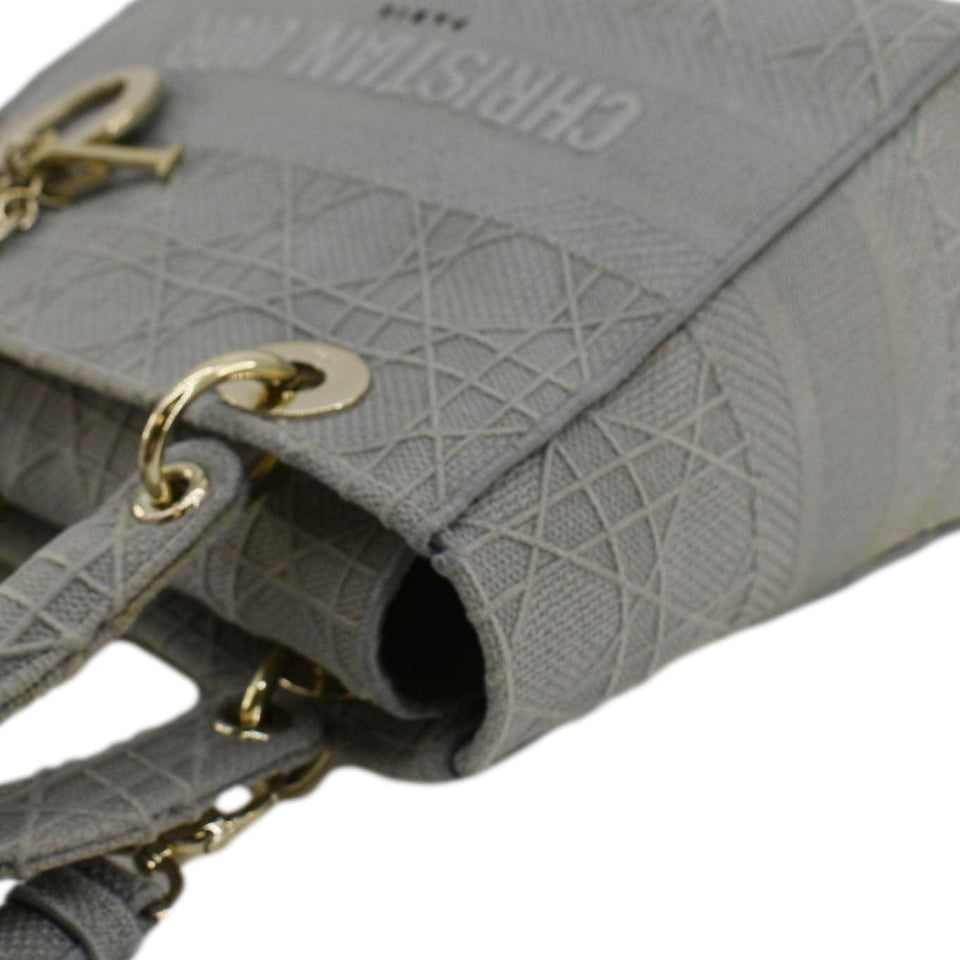 Christian Dior Lady Dior D-Lite Embroidered Cannage Canvas Shoulder Bag Gray