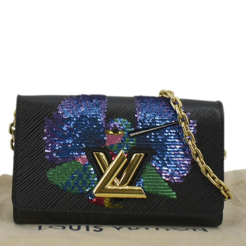 Louis Vuitton Twist Sequin Bird Epi Leather Chain Clutch Black