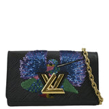 Louis Vuitton Twist Sequin Bird Epi Leather Chain Clutch Black