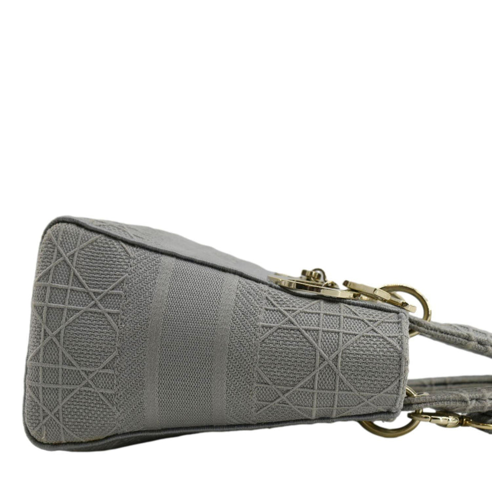 Christian Dior Lady Dior D-Lite Embroidered Cannage Canvas Shoulder Bag Gray