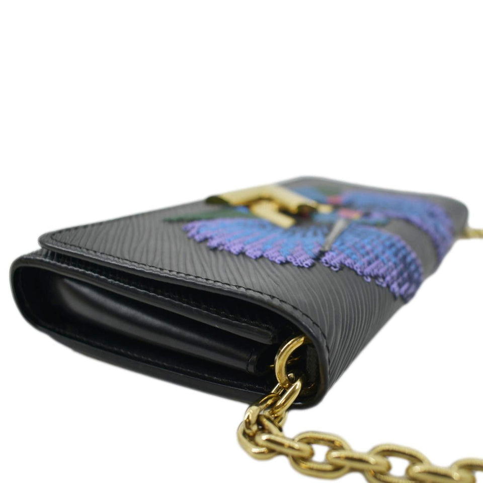 Louis Vuitton Twist Sequin Bird Epi Leather Chain Clutch Black