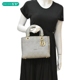 Christian Dior Lady Dior D-Lite Embroidered Cannage Canvas Shoulder Bag Gray