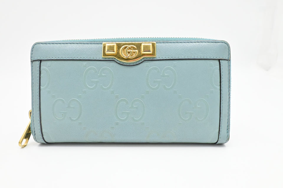 Gucci Long Zippy Wallet in Light Blue Leather