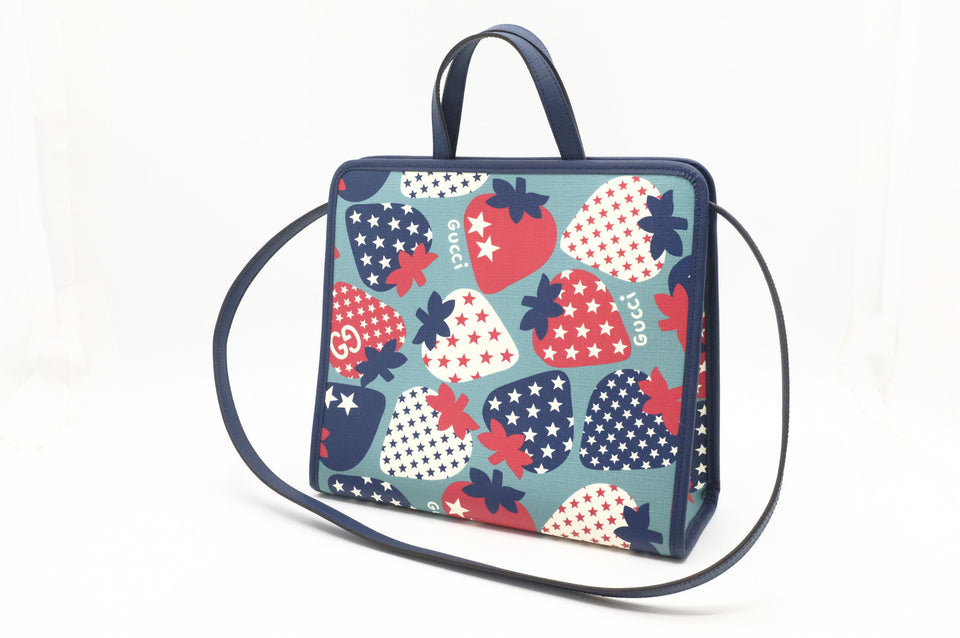 Gucci Children's Crossbody Tote in Strawberry Star Coated Canvas