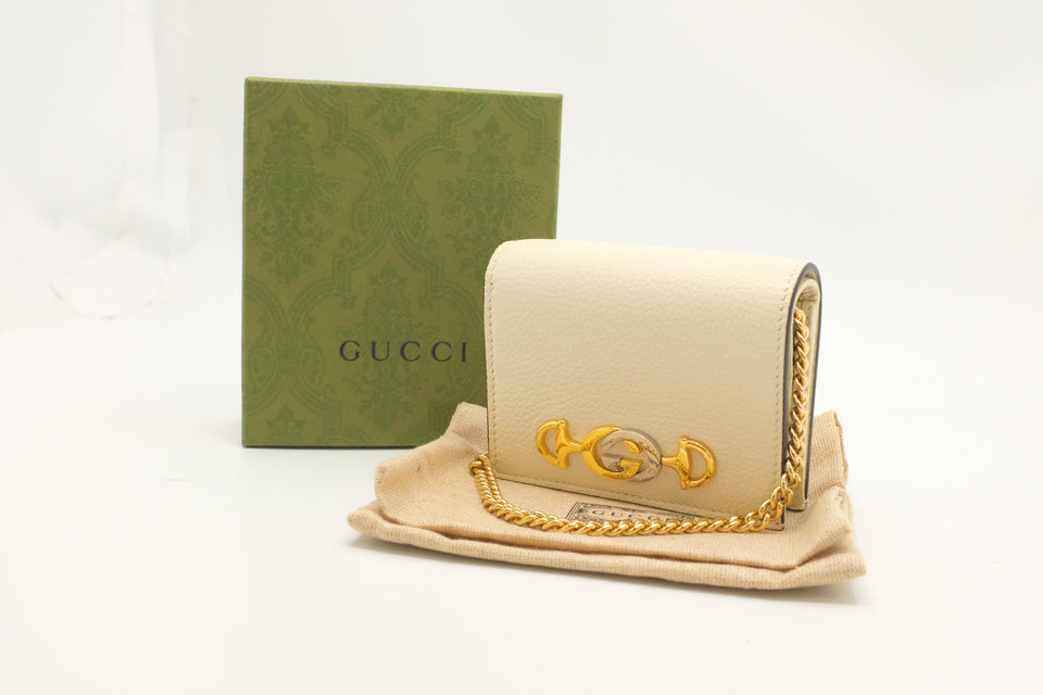 Gucci Zumi Chain Wallet in Cream Leather