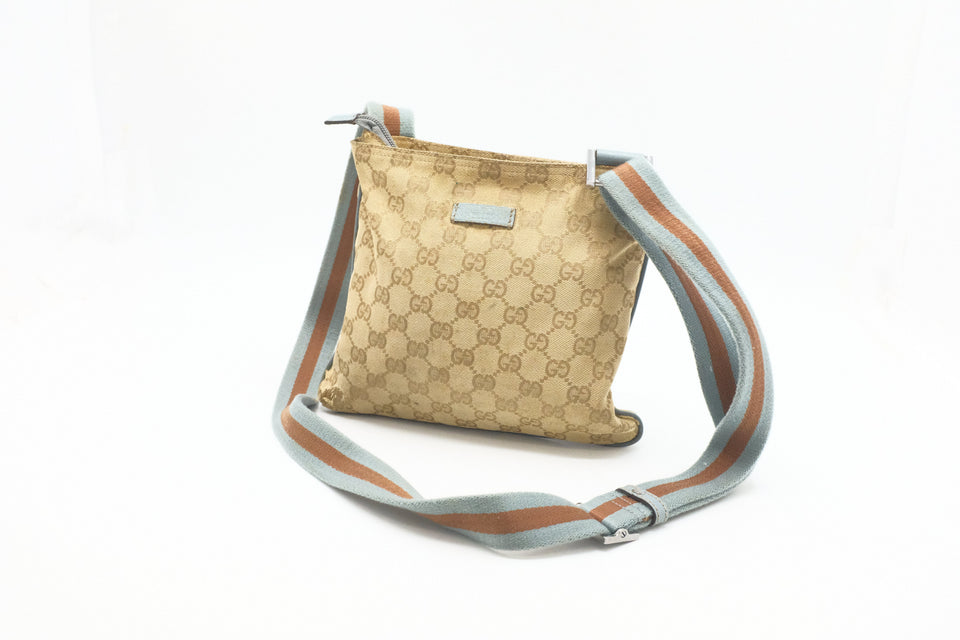 Gucci Crossbody in GG Canvas and Blue Leather