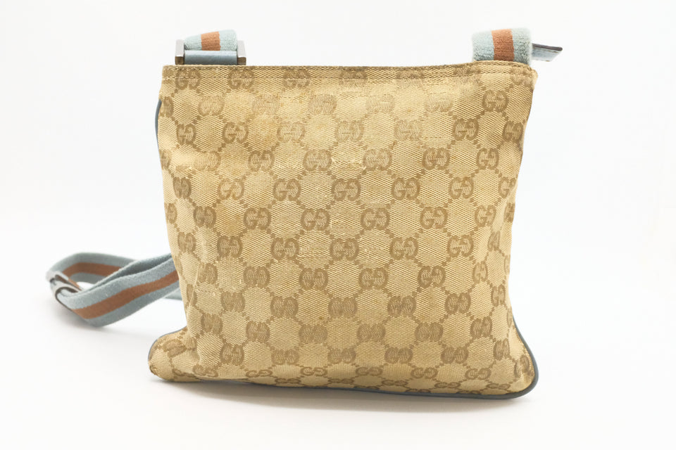 Gucci Crossbody in GG Canvas and Blue Leather