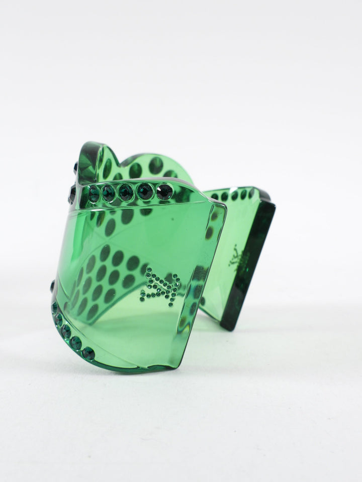 Louis Vuitton Green Acrylic Resin Crystal Studded Heart Cuff Bracelet