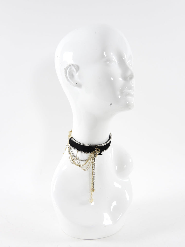 Louis Vuitton Black Velvet and Gold Chain Charms Choker Necklace