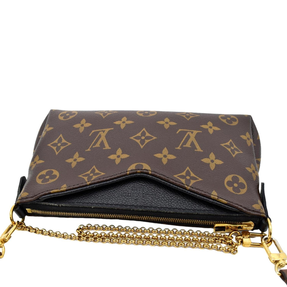 Louis Vuitton Pallas Monogram Canvas Clutch Crossbody Bag Brown