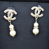 Chanel Pearl Drop Crystal Earring Gold