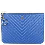 Chanel O Case Chevron Leather Clutch Bag Blue