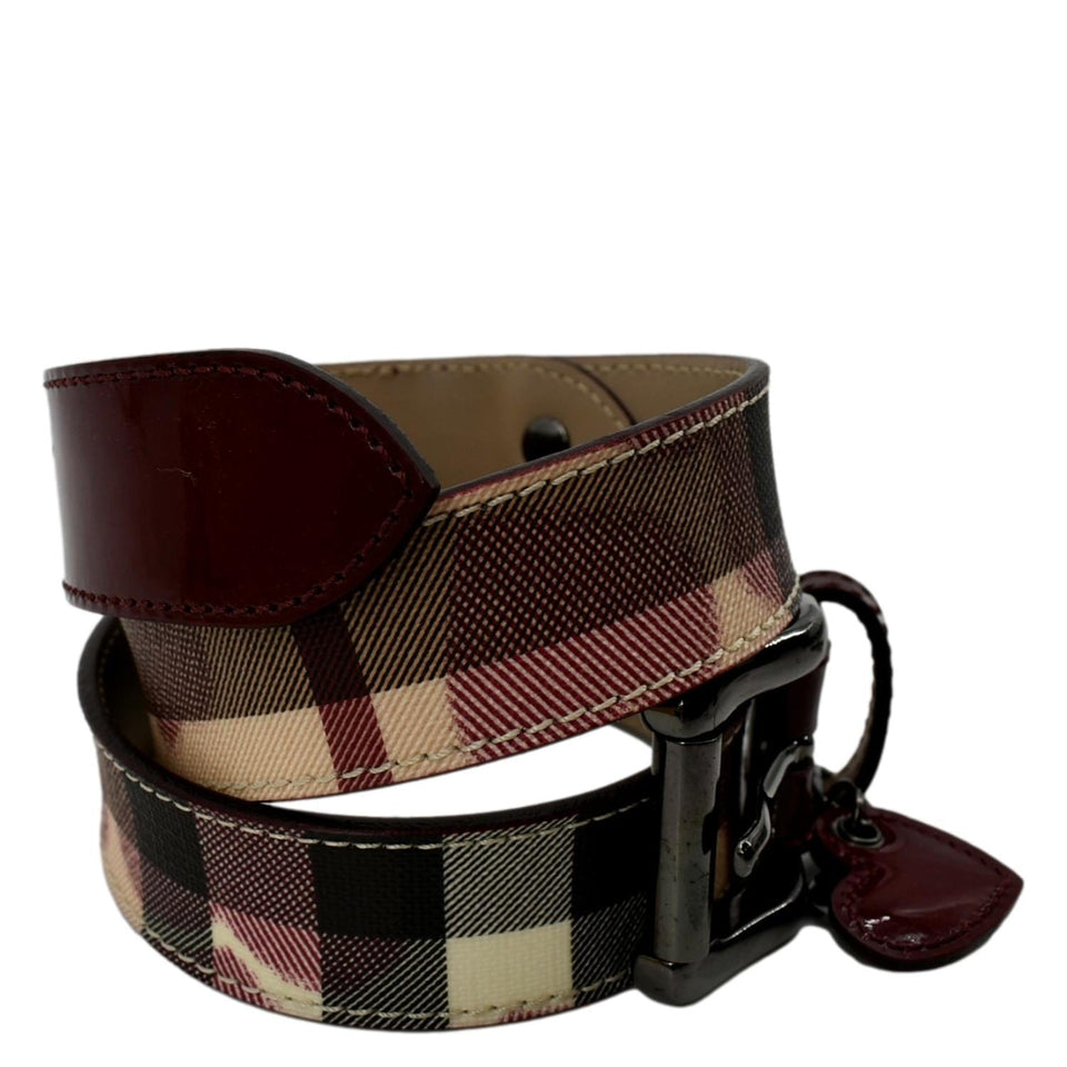 Luxury Burberry Nova Check Heart Belt Red Multicolor Size 32/80