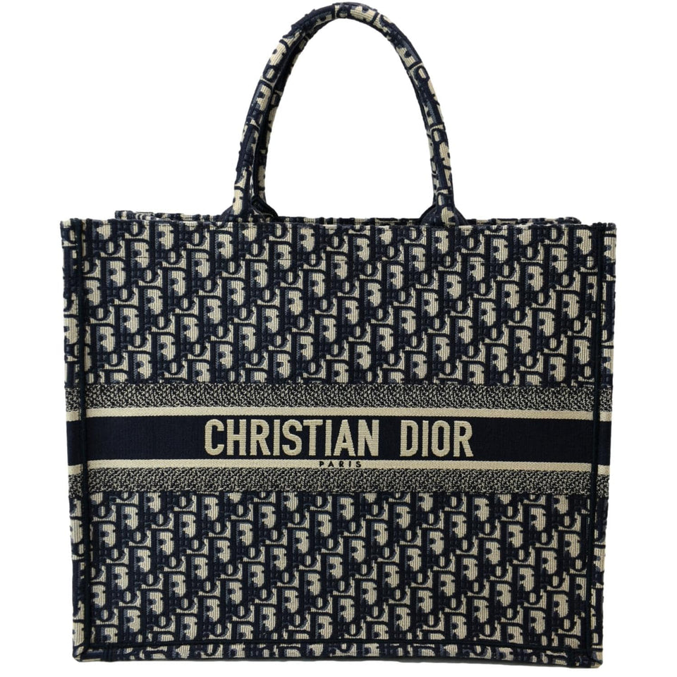Christian Dior Large Book Oblique Embroidered Canvas Tote Bag Multicolor