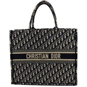 Christian Dior Large Book Oblique Embroidered Canvas Tote Bag Multicolor