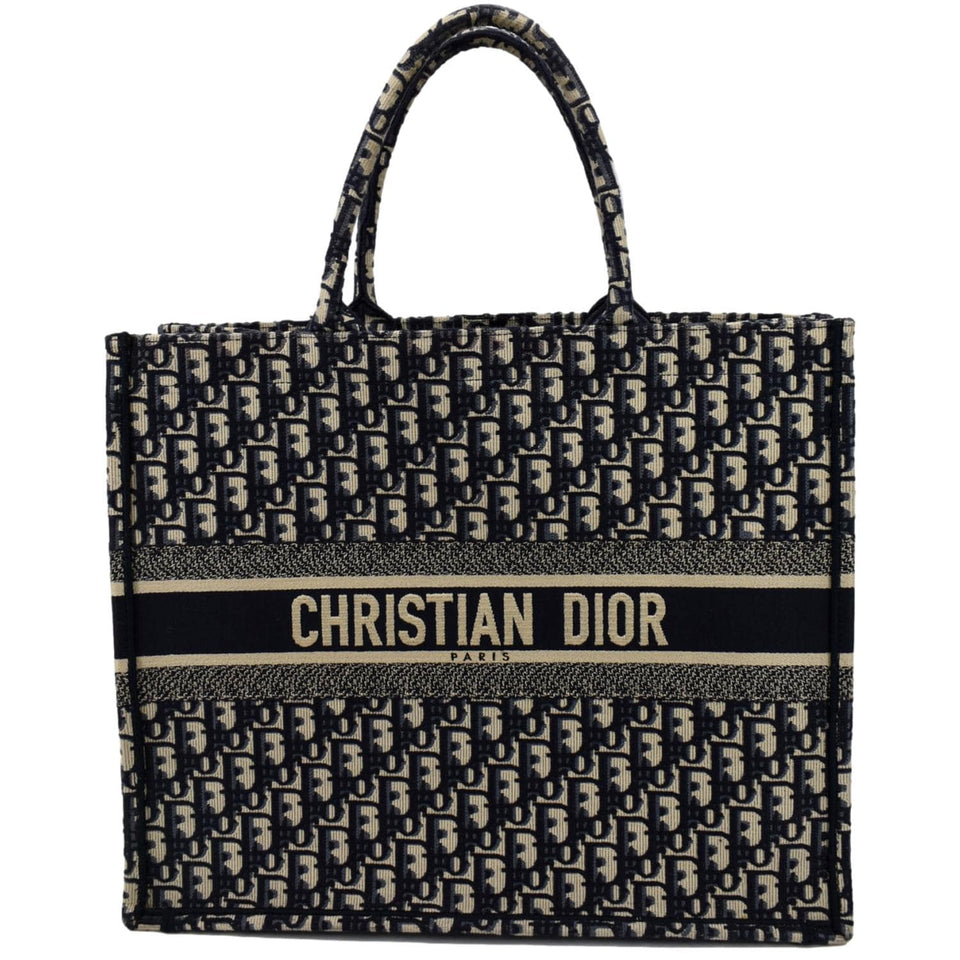 Christian Dior Large Book Oblique Embroidered Canvas Tote Bag Multicolor