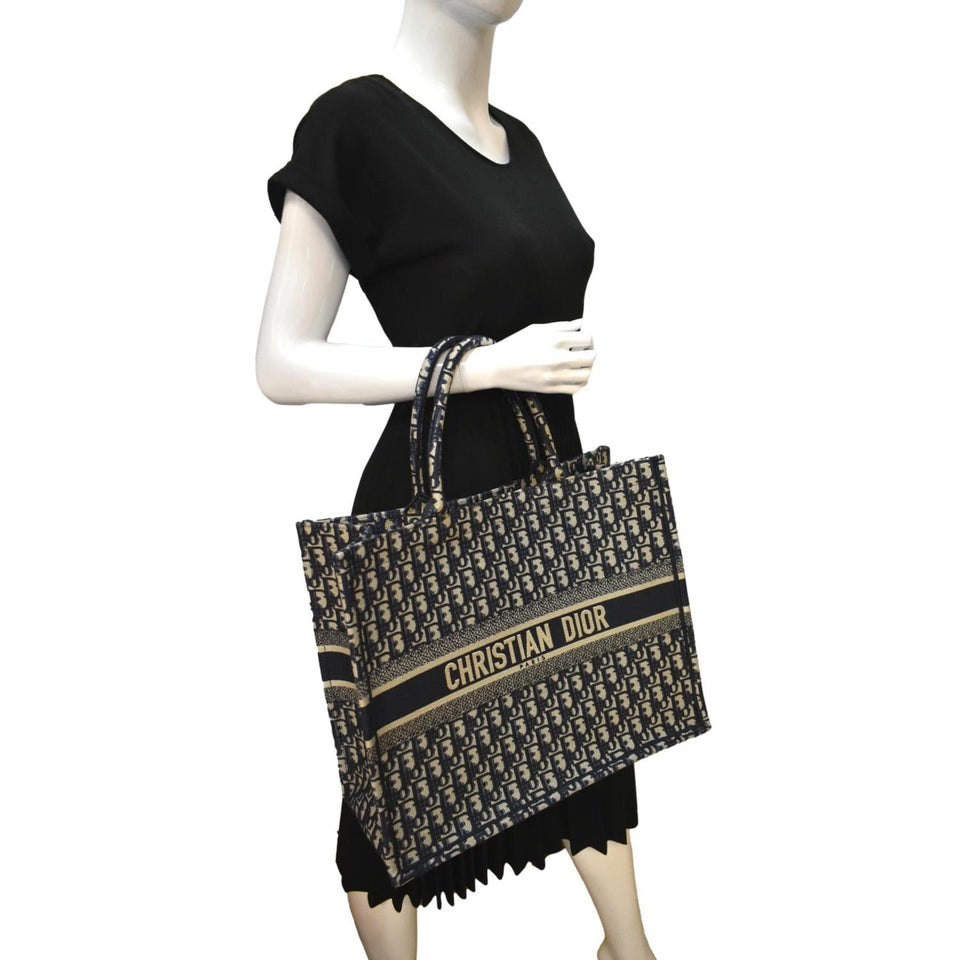 Christian Dior Large Book Oblique Embroidered Canvas Tote Bag Multicolor