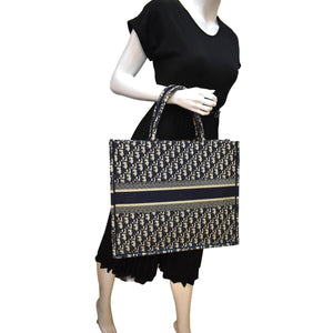 Christian Dior Large Book Oblique Embroidered Canvas Tote Bag Multicolor