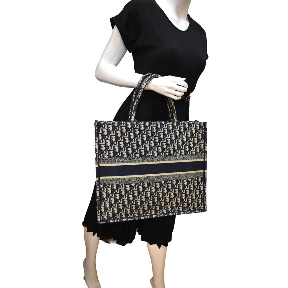 Christian Dior Large Book Oblique Embroidered Canvas Tote Bag Multicolor