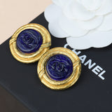Chanel Vintage Blue Gripoix CC Button Motif Clip-on Earrings