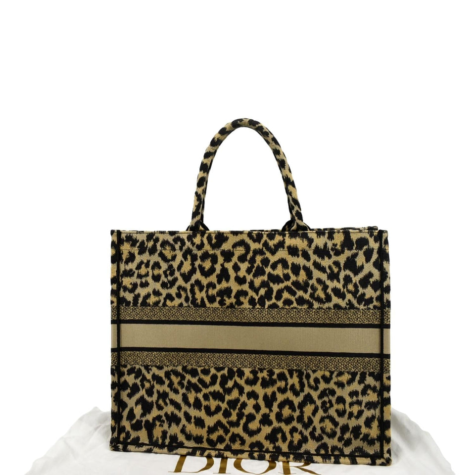 Christian Dior Leopard Large Book Mizza Embroidered Tote Bag Beige