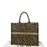 Christian Dior Leopard Large Book Mizza Embroidered Tote Bag Beige