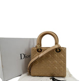 Christian Dior Medium Lady Dior Cannage Patent Leather Shoulder Bag Tan