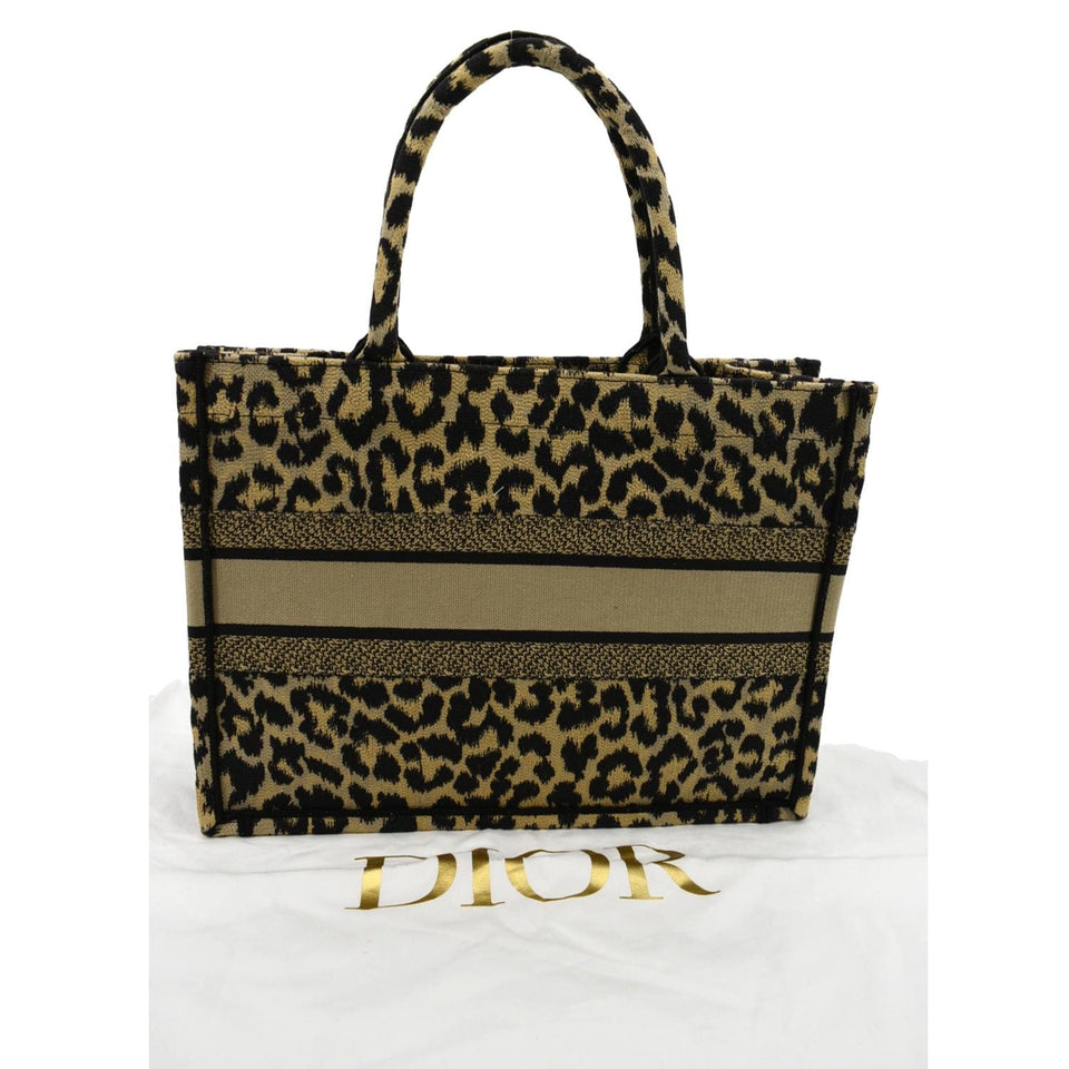 Christian Dior Leopard Medium Book Mizza Embroidered Tote Bag Beige