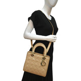 Christian Dior Medium Lady Dior Cannage Patent Leather Shoulder Bag Tan