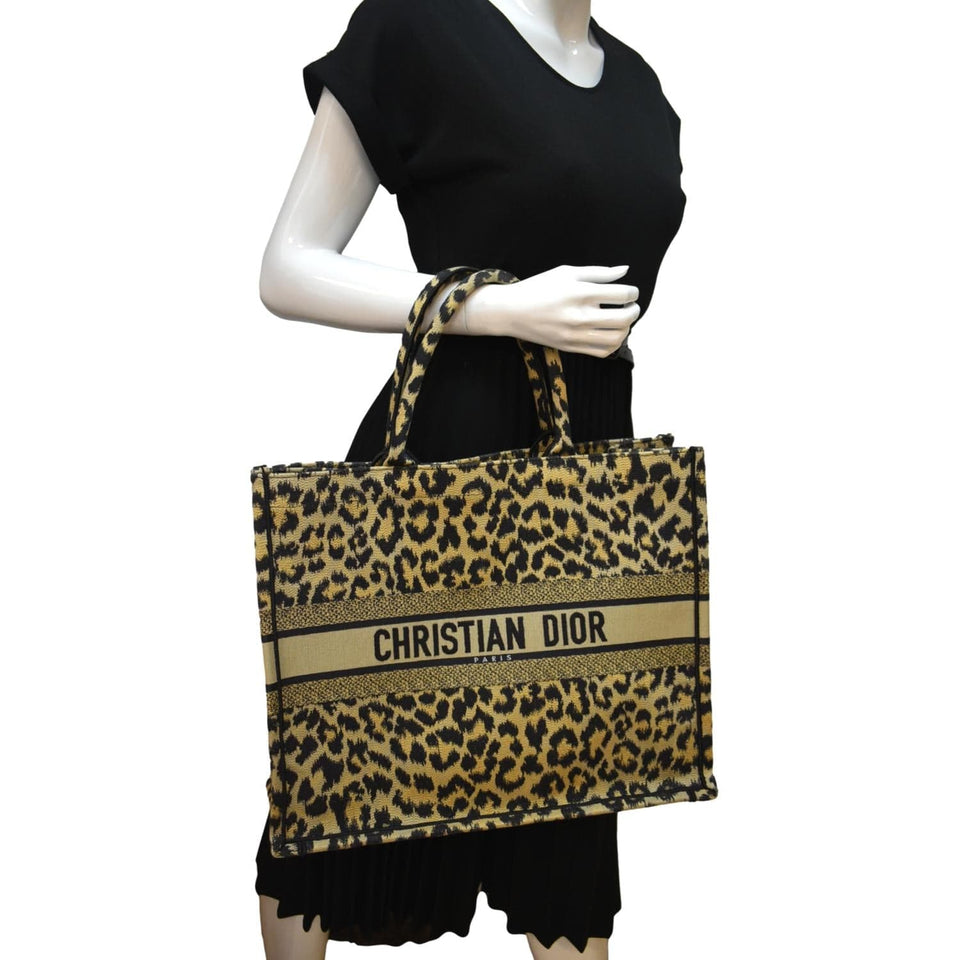 Christian Dior Leopard Large Book Mizza Embroidered Tote Bag Beige
