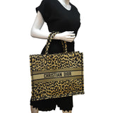 Christian Dior Leopard Large Book Mizza Embroidered Tote Bag Beige
