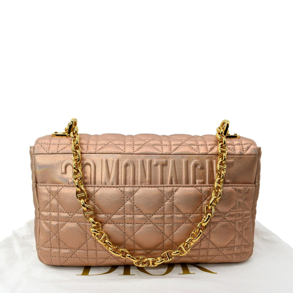Christian Dior Medium Caro Iridescent Leather Shoulder Bag Metallic Pink