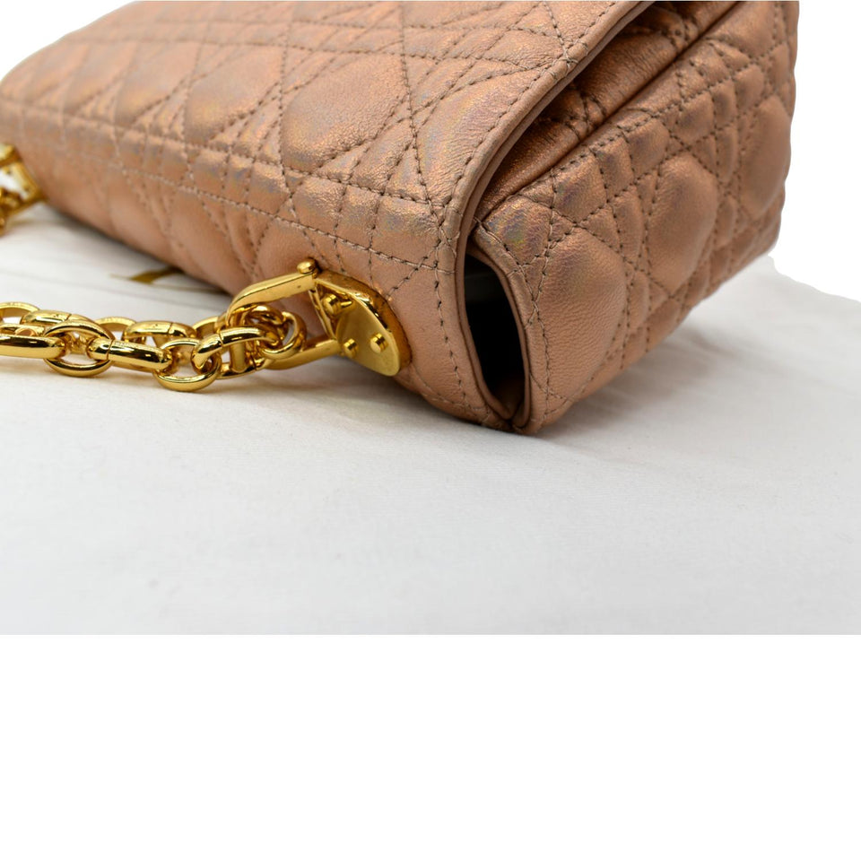 Christian Dior Medium Caro Iridescent Leather Shoulder Bag Metallic Pink