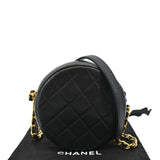 Chanel Round Quilted Caviar Leather Clutch Crossbody Bag Black