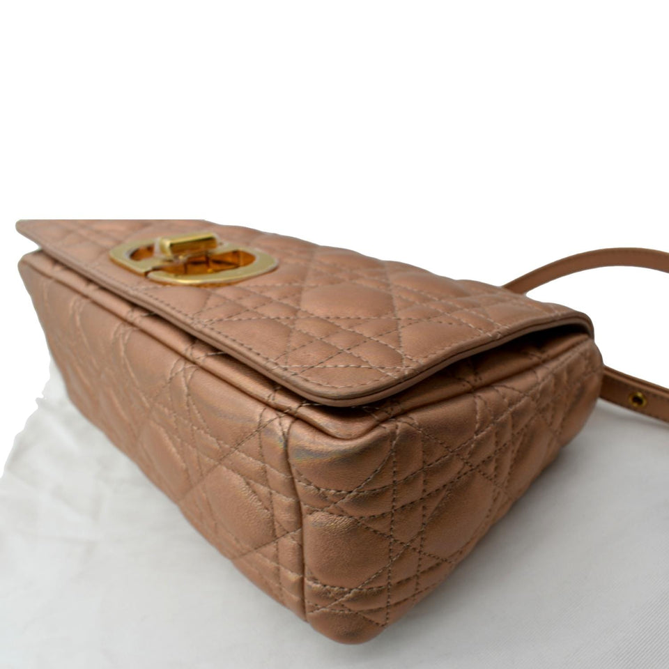 Christian Dior Medium Caro Iridescent Leather Shoulder Bag Metallic Pink