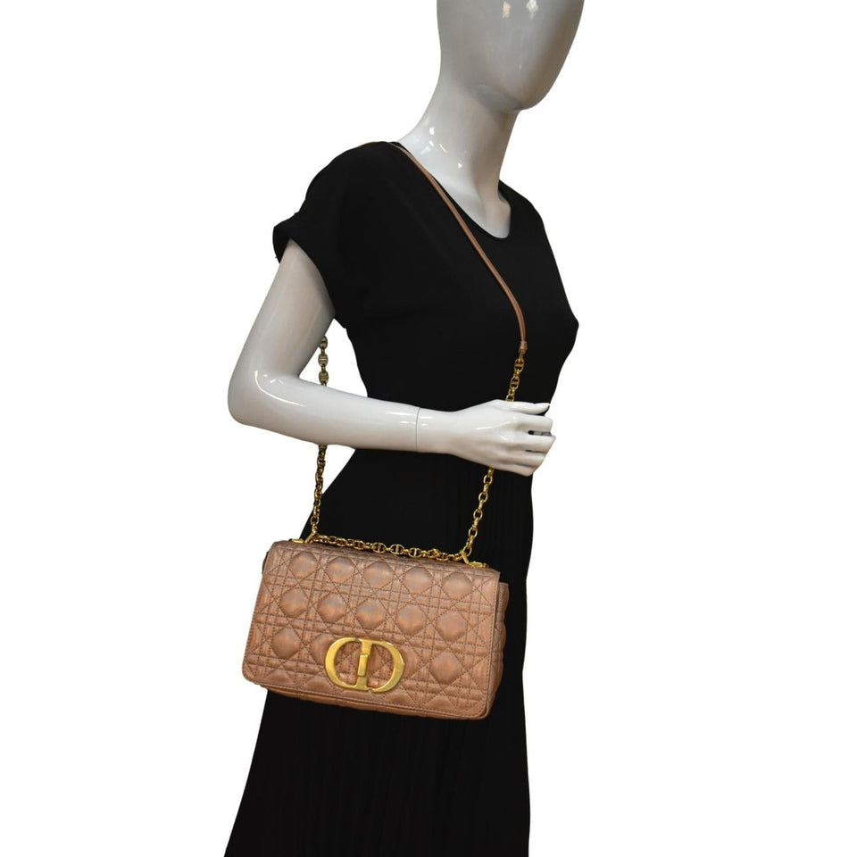 Christian Dior Medium Caro Iridescent Leather Shoulder Bag Metallic Pink