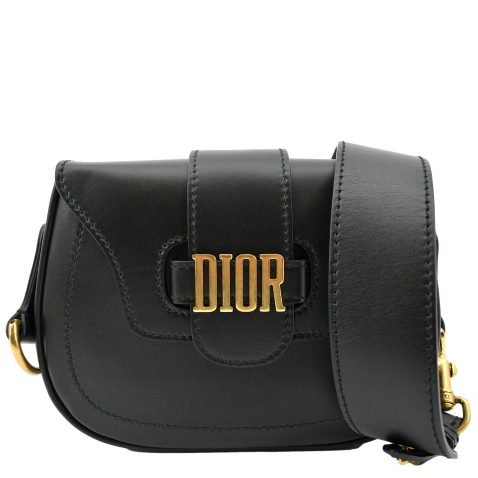 Christian Dior D Fence Calfskin Leather Saddle Bag Black