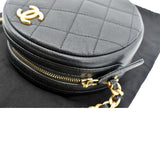 Chanel Round Quilted Caviar Leather Clutch Crossbody Bag Black