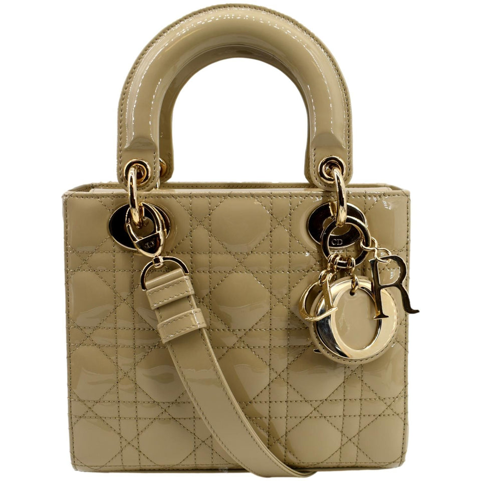 Christian Dior Lady Dior Small Patent Leather Shoulder Bag Beige
