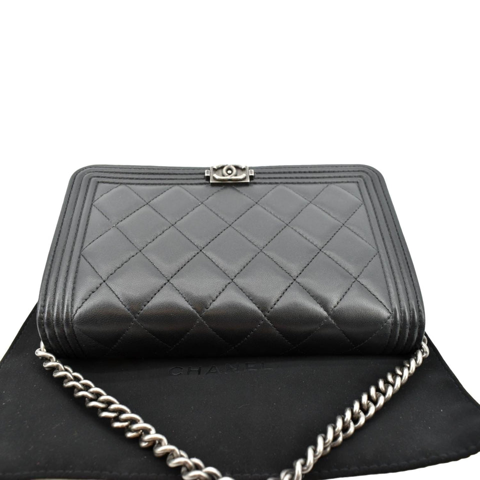 Chanel Boy Woc Lambskin Leather Wallet On Chain Clutch Bag Black
