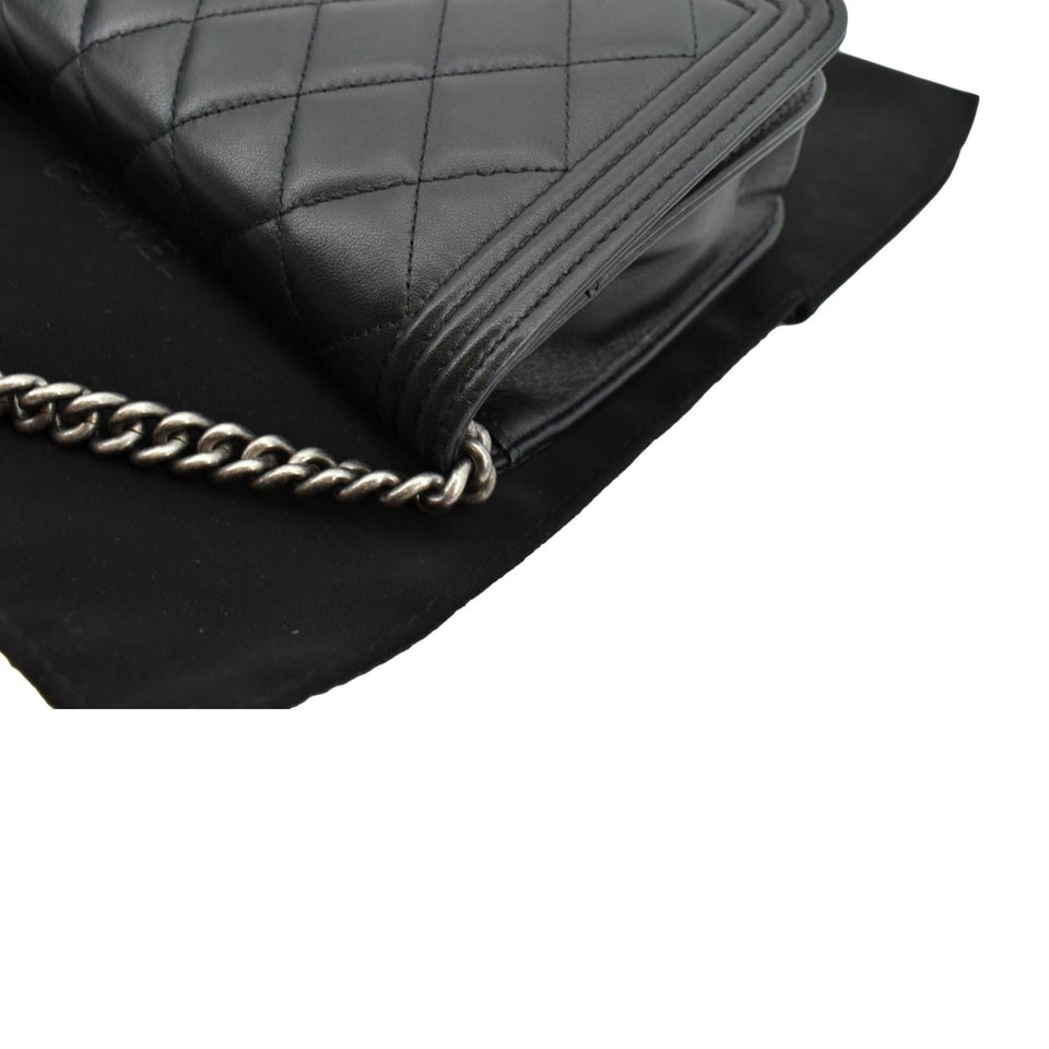 Chanel Boy Woc Lambskin Leather Wallet On Chain Clutch Bag Black