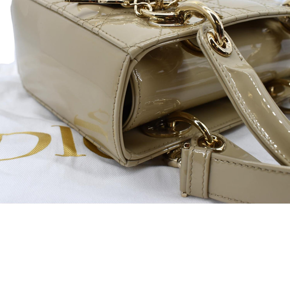 Christian Dior Lady Dior Small Patent Leather Shoulder Bag Beige