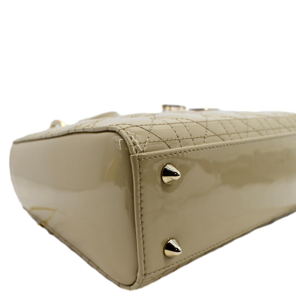 Christian Dior Lady Dior Small Patent Leather Shoulder Bag Beige