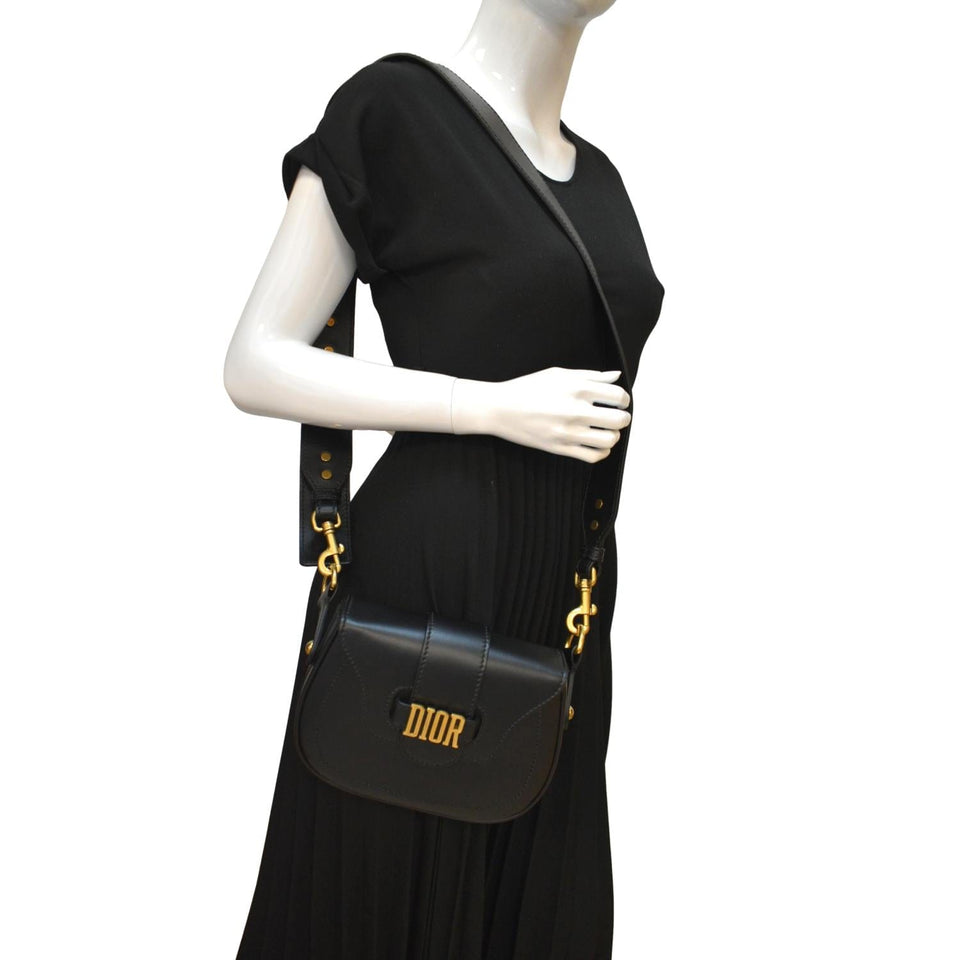 Christian Dior D Fence Calfskin Leather Saddle Bag Black