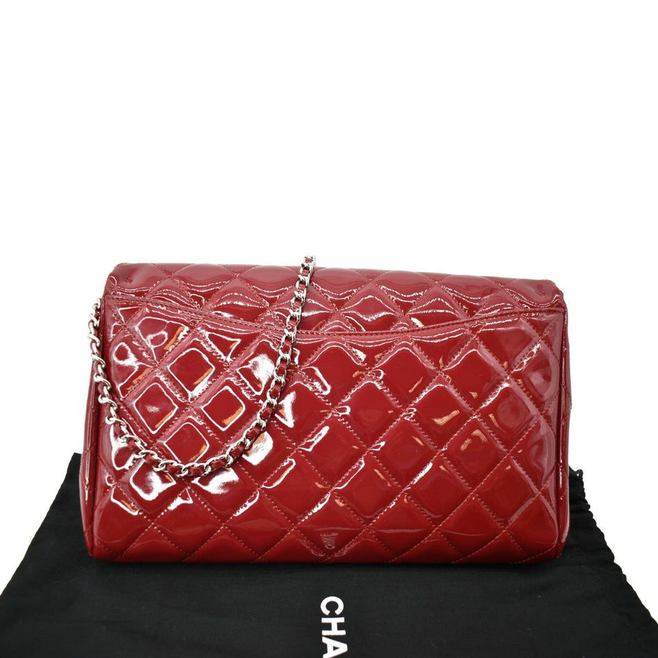 Chanel Classic Flap Quilted Patent Leather Chain Clutch Bag Red