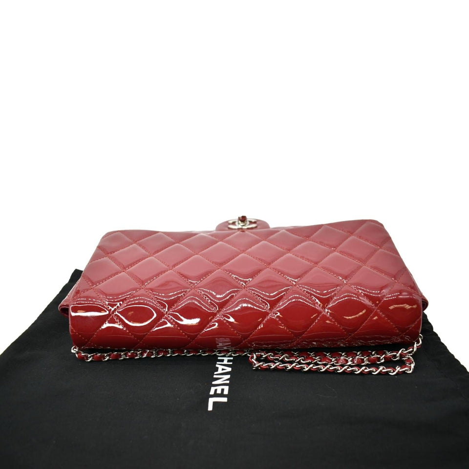 Chanel Classic Flap Quilted Patent Leather Chain Clutch Bag Red