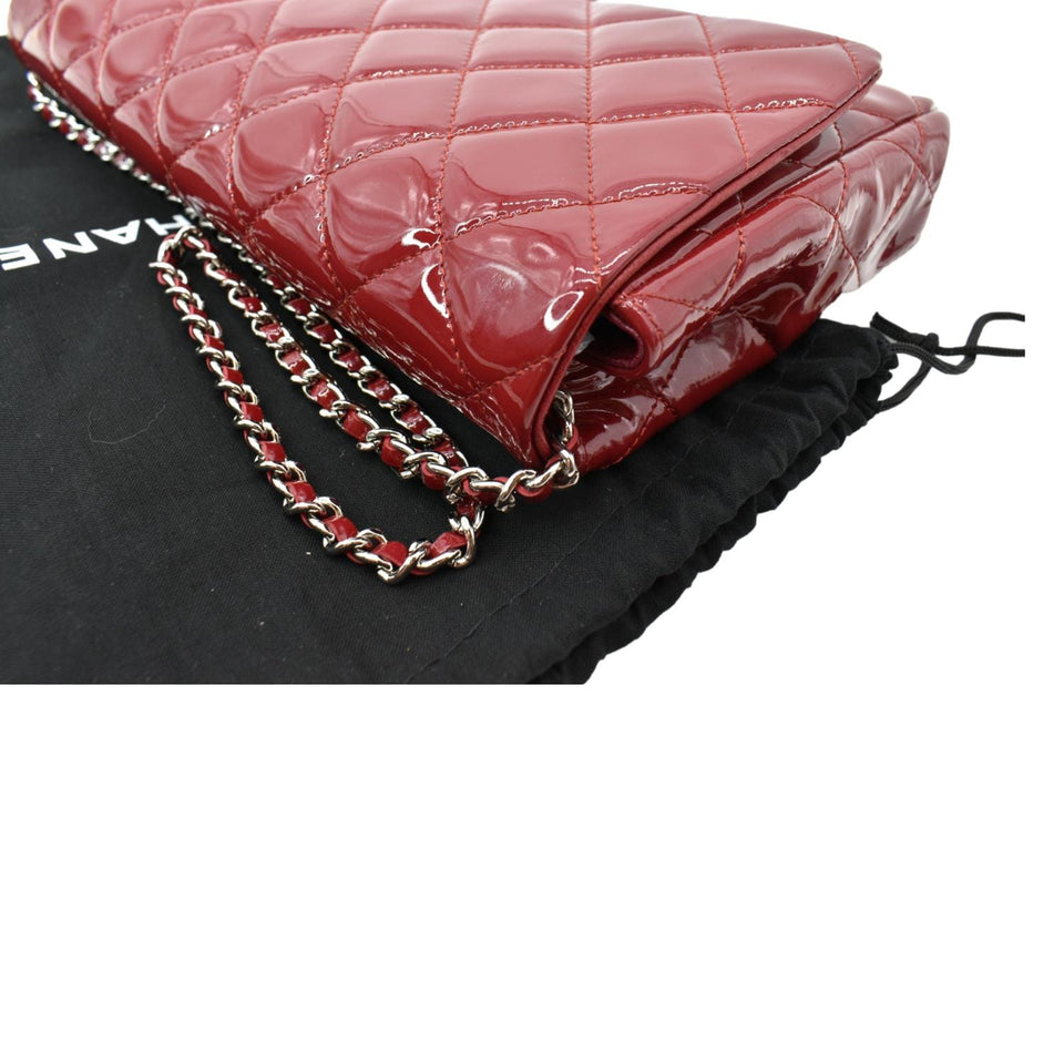Chanel Classic Flap Quilted Patent Leather Chain Clutch Bag Red
