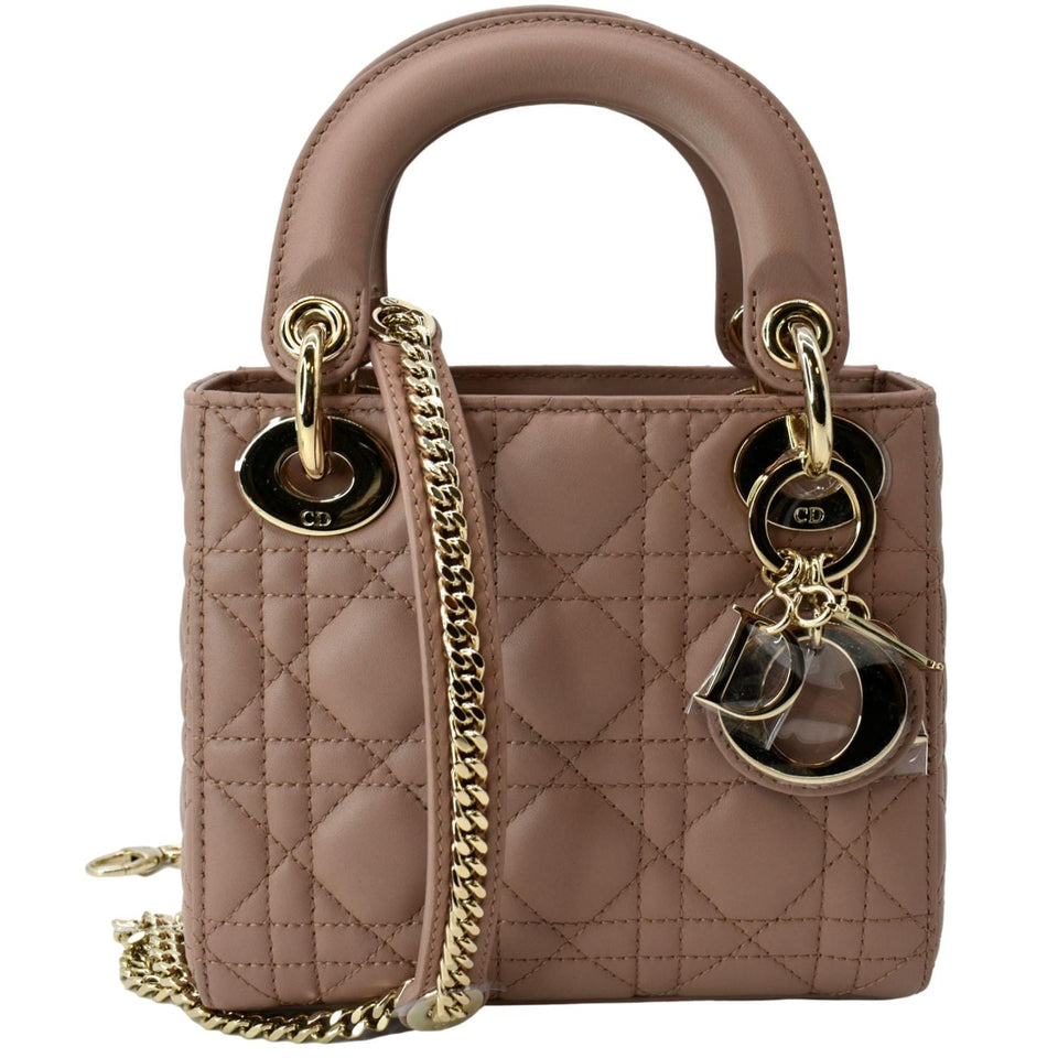 Christian Dior Mini Lady Dior Cannage Calfskin Leather Shoulder Bag Blush