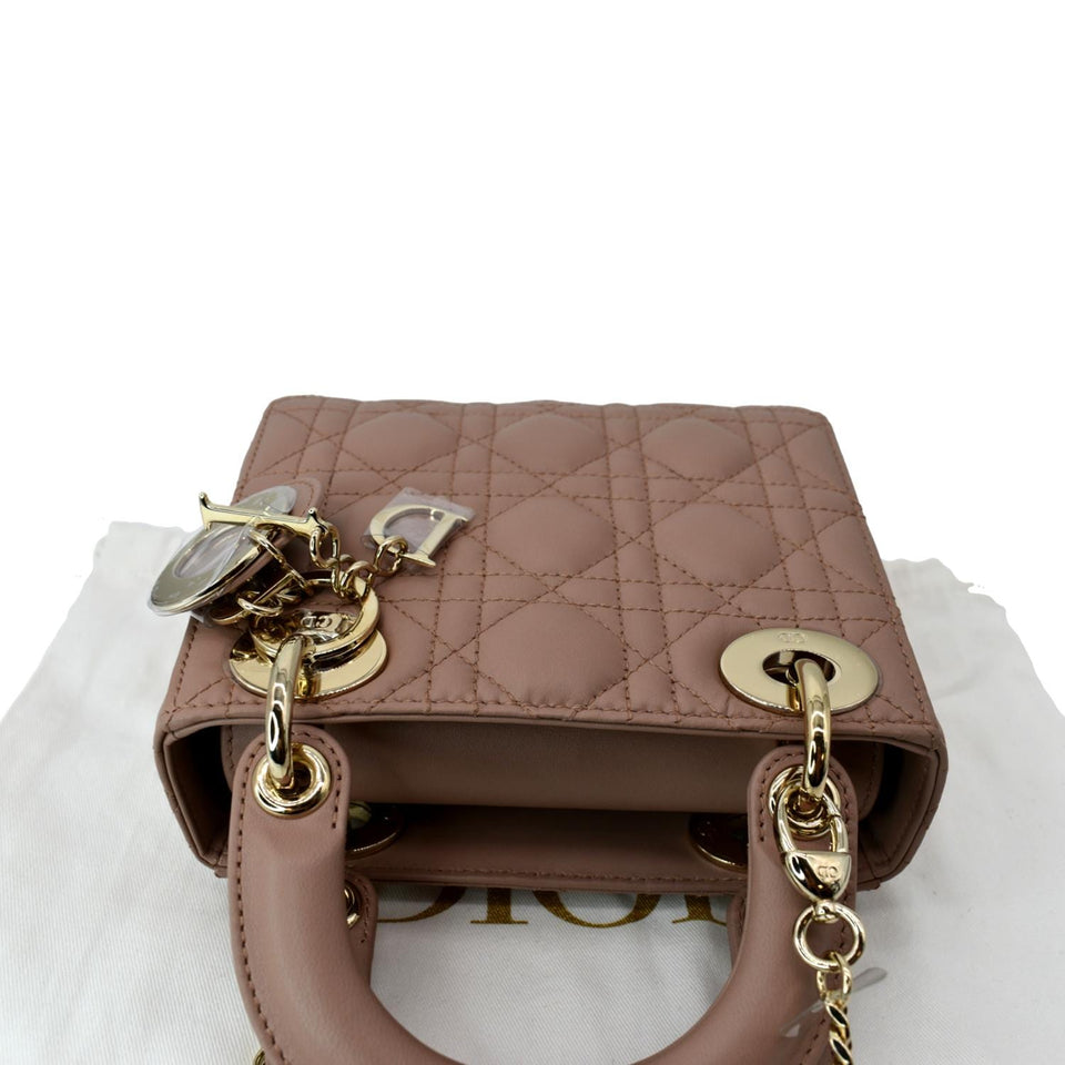 Christian Dior Mini Lady Dior Cannage Calfskin Leather Shoulder Bag Blush
