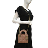 Christian Dior Mini Lady Dior Cannage Calfskin Leather Shoulder Bag Blush